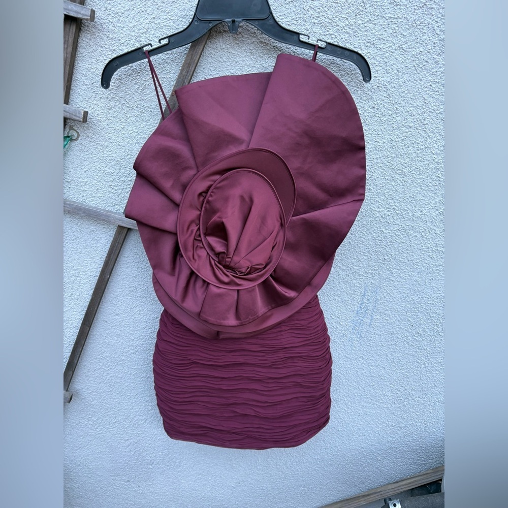 MAGDA BUTRYM X H&M ROSE APPLIQUÉ GATHERED DRESS in Burgundy - Picture 7 of 13